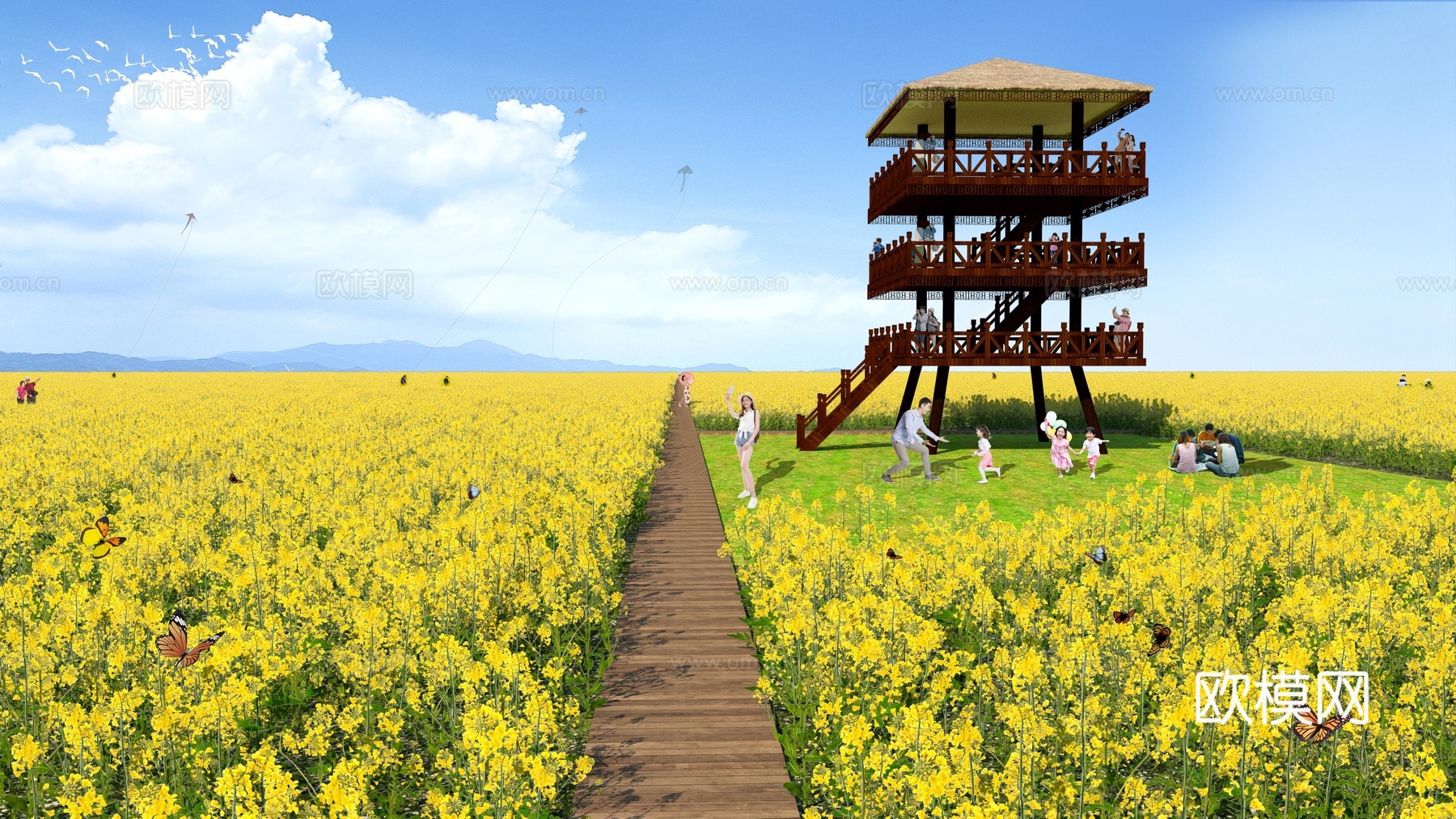 现代花草 油菜花菜地 花海景观植物 农业庄园景观su模型