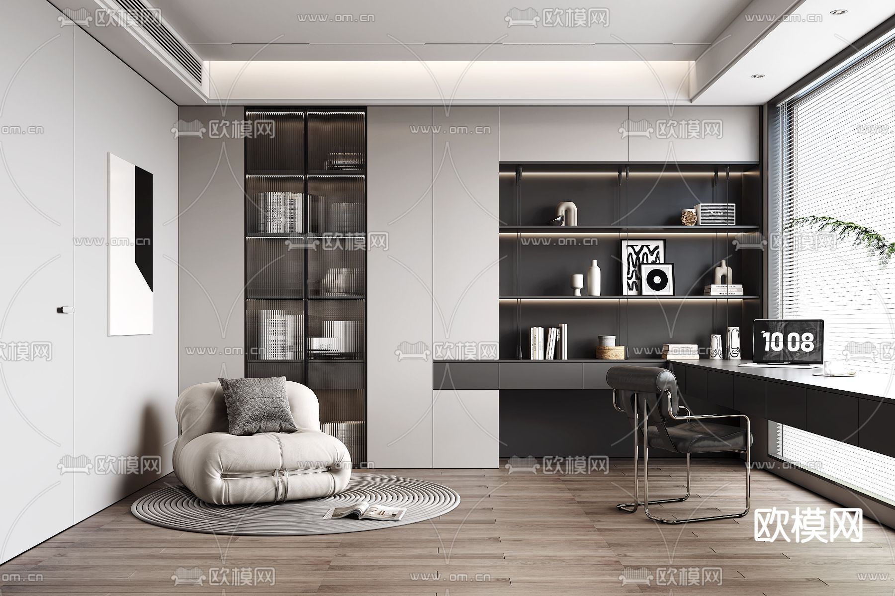 高级灰书房 学习房3d模型下载