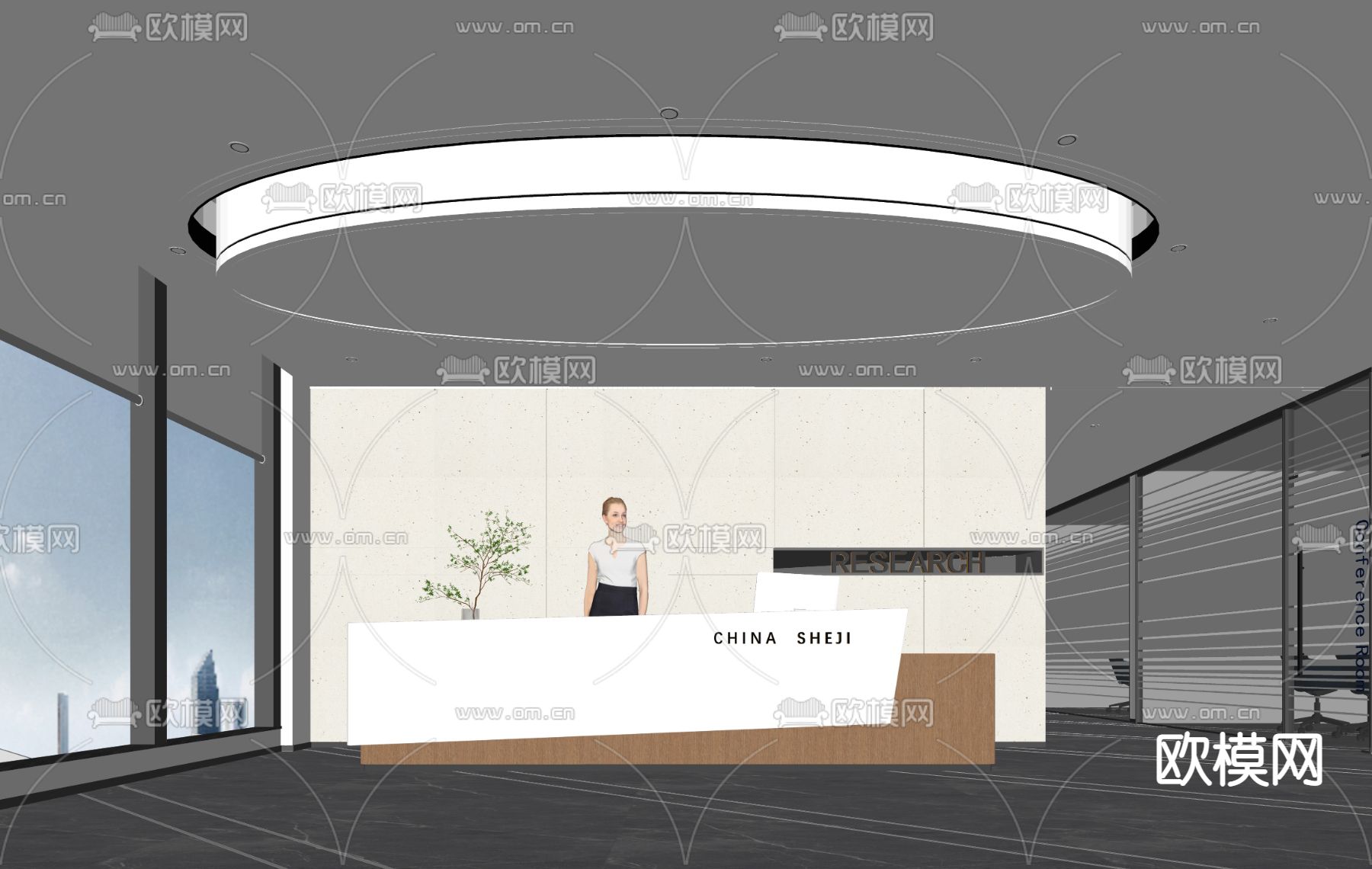 现代前台su模型下载（渲染图2）