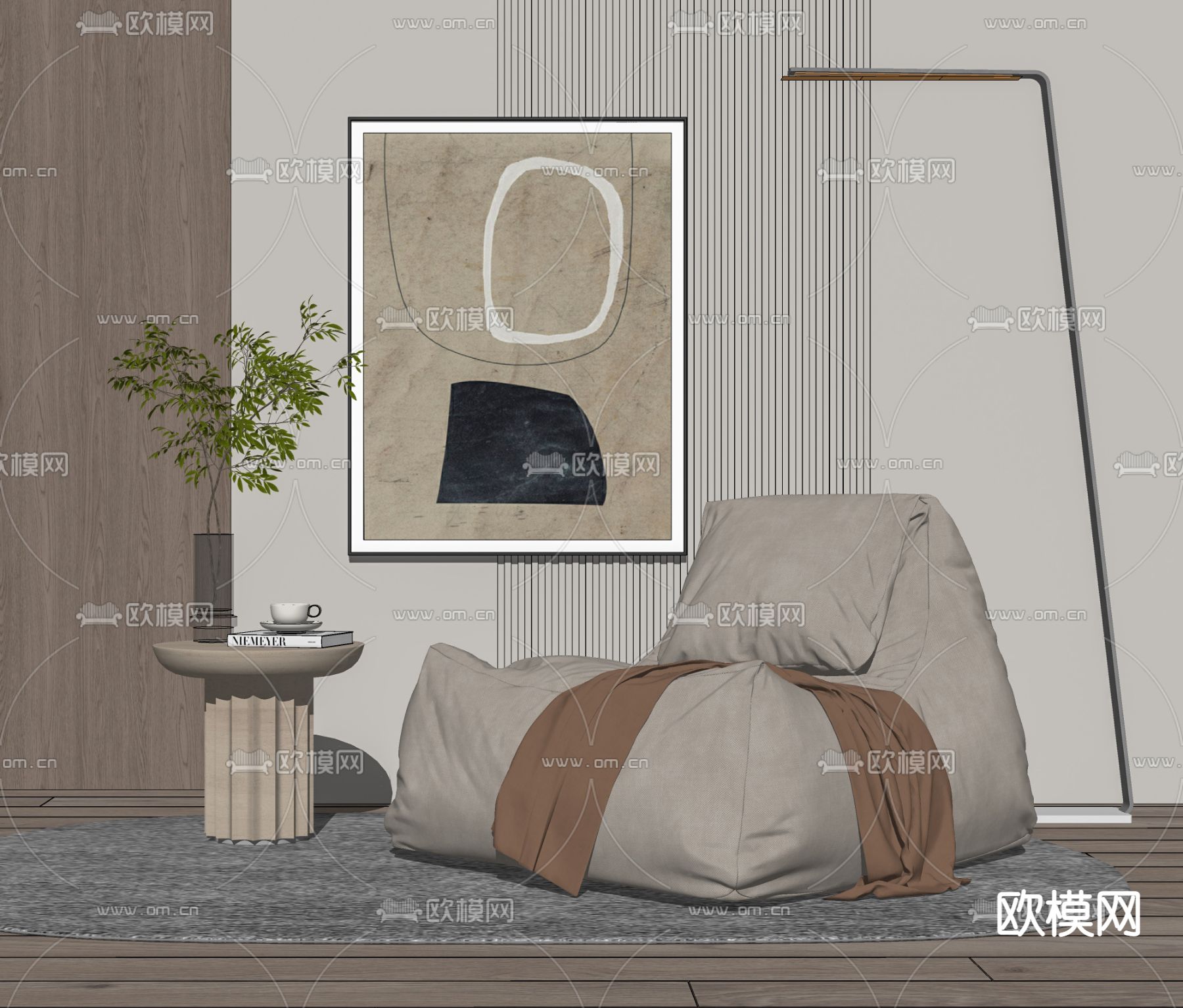 现代布艺懒人沙发su模型下载（渲染图2）