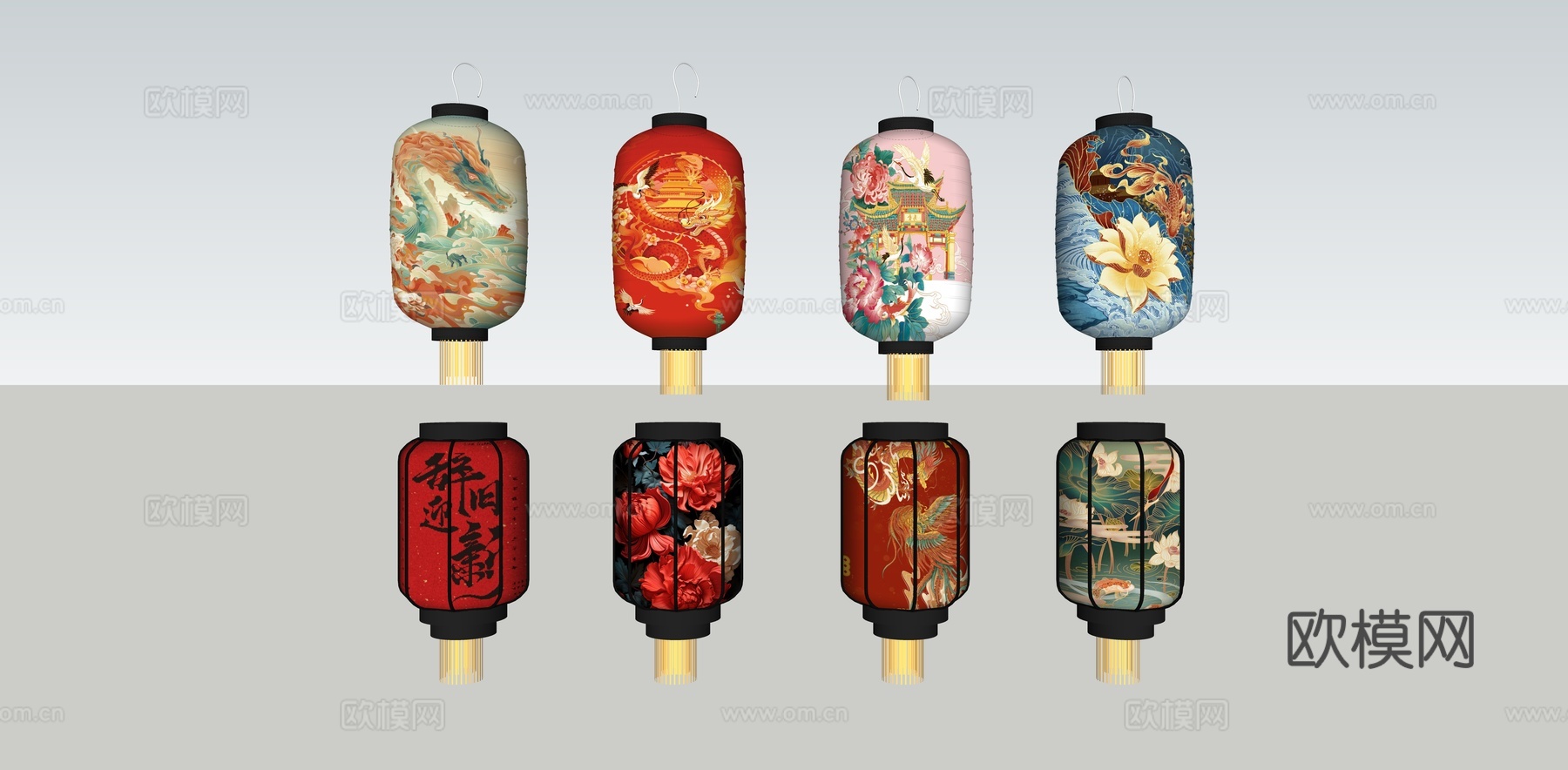 中式灯笼 彩灯 节日灯彩 传统礼灯 新年美陈 元宵花灯su模型