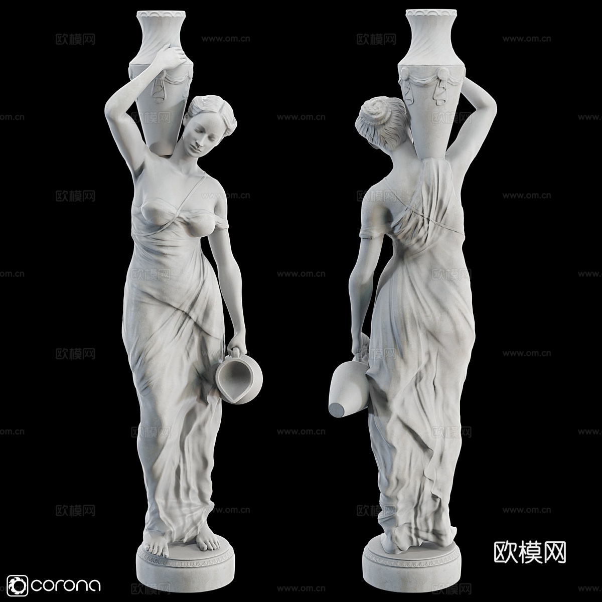 手持水罐的女孩雕塑3d模型