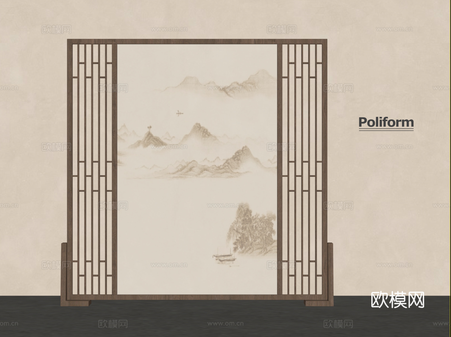 新中式屏风 隔断su模型下载（渲染图2）