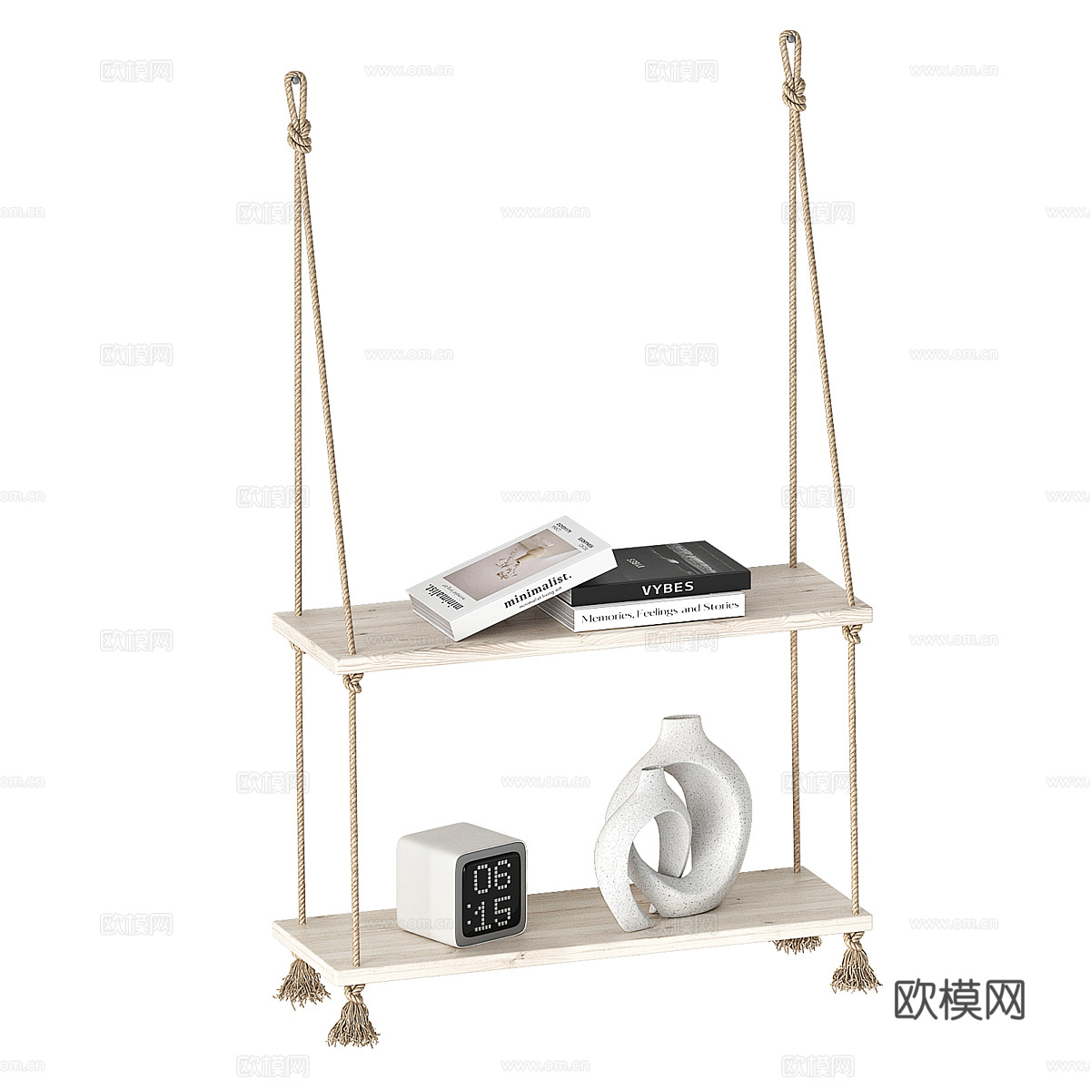 现代北欧绳索壁架 书架 装饰架3d模型
