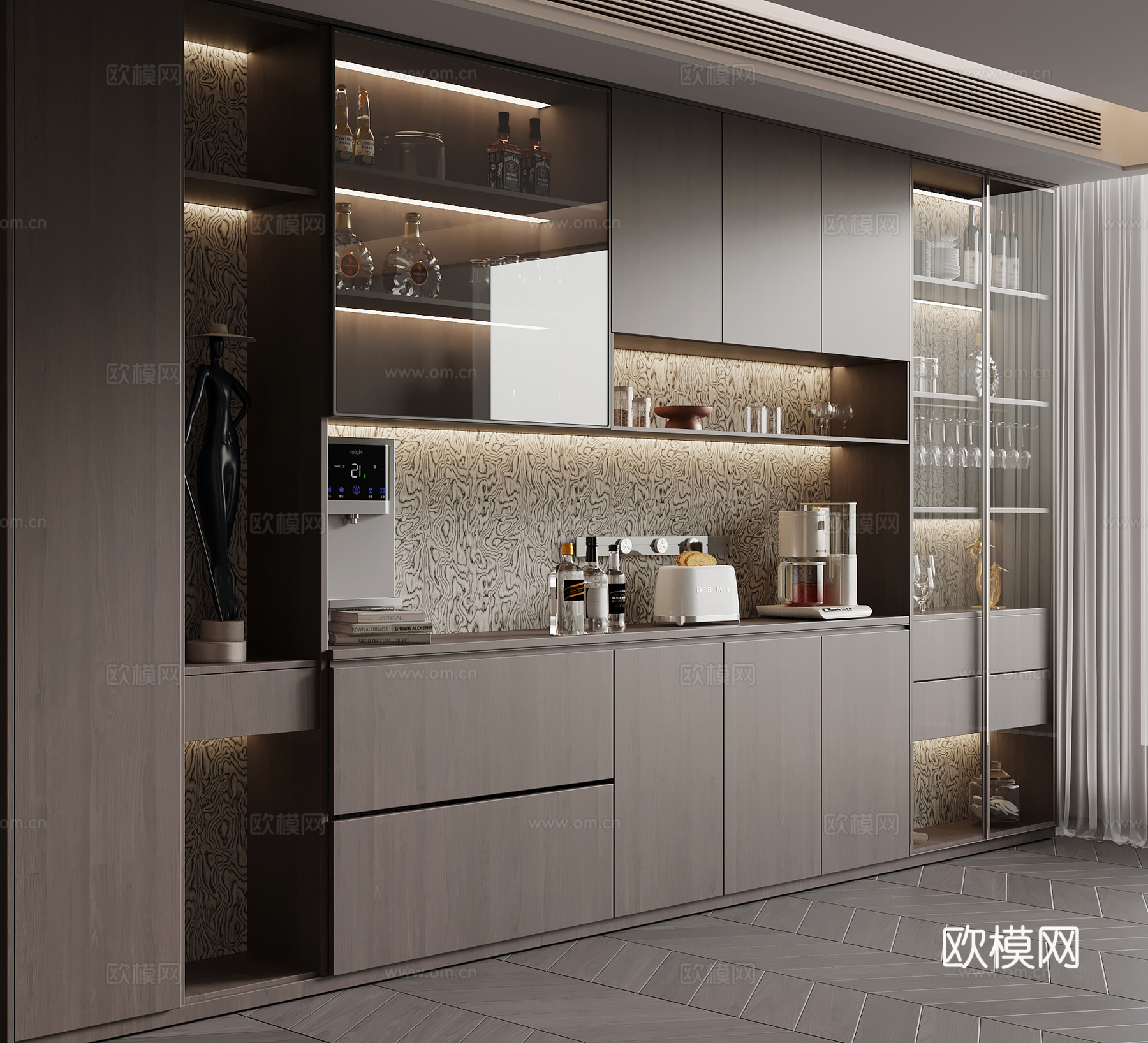 现代意式酒柜 餐边柜su模型