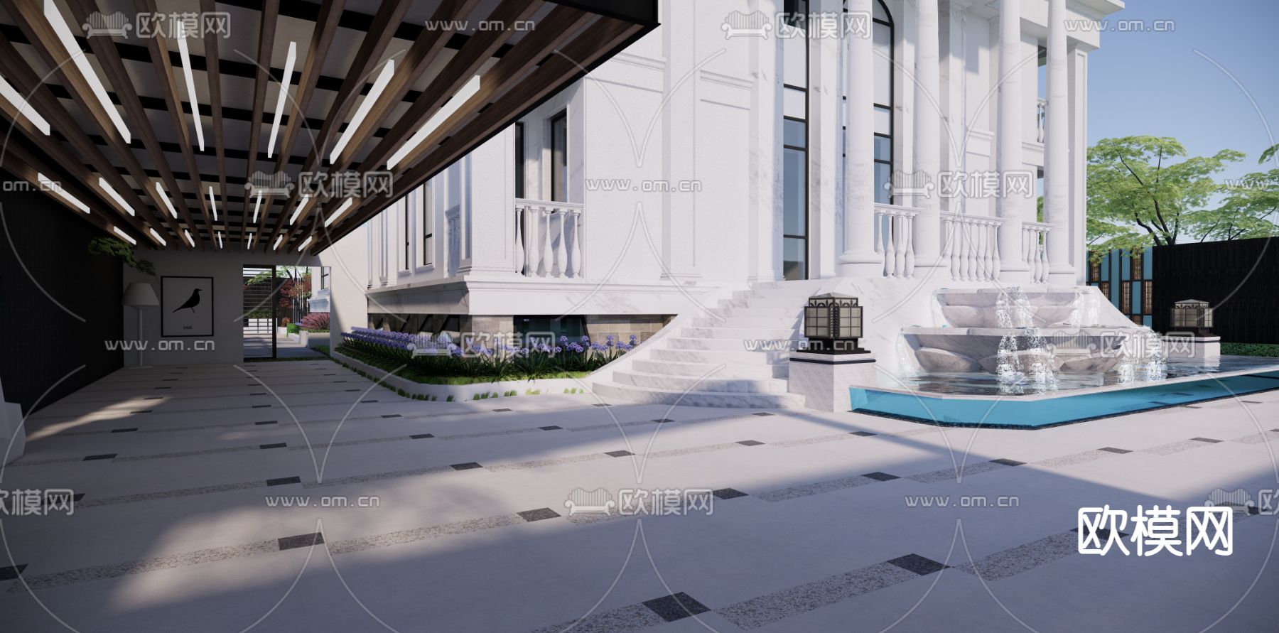 简欧庭院花园su模型下载（渲染图3）