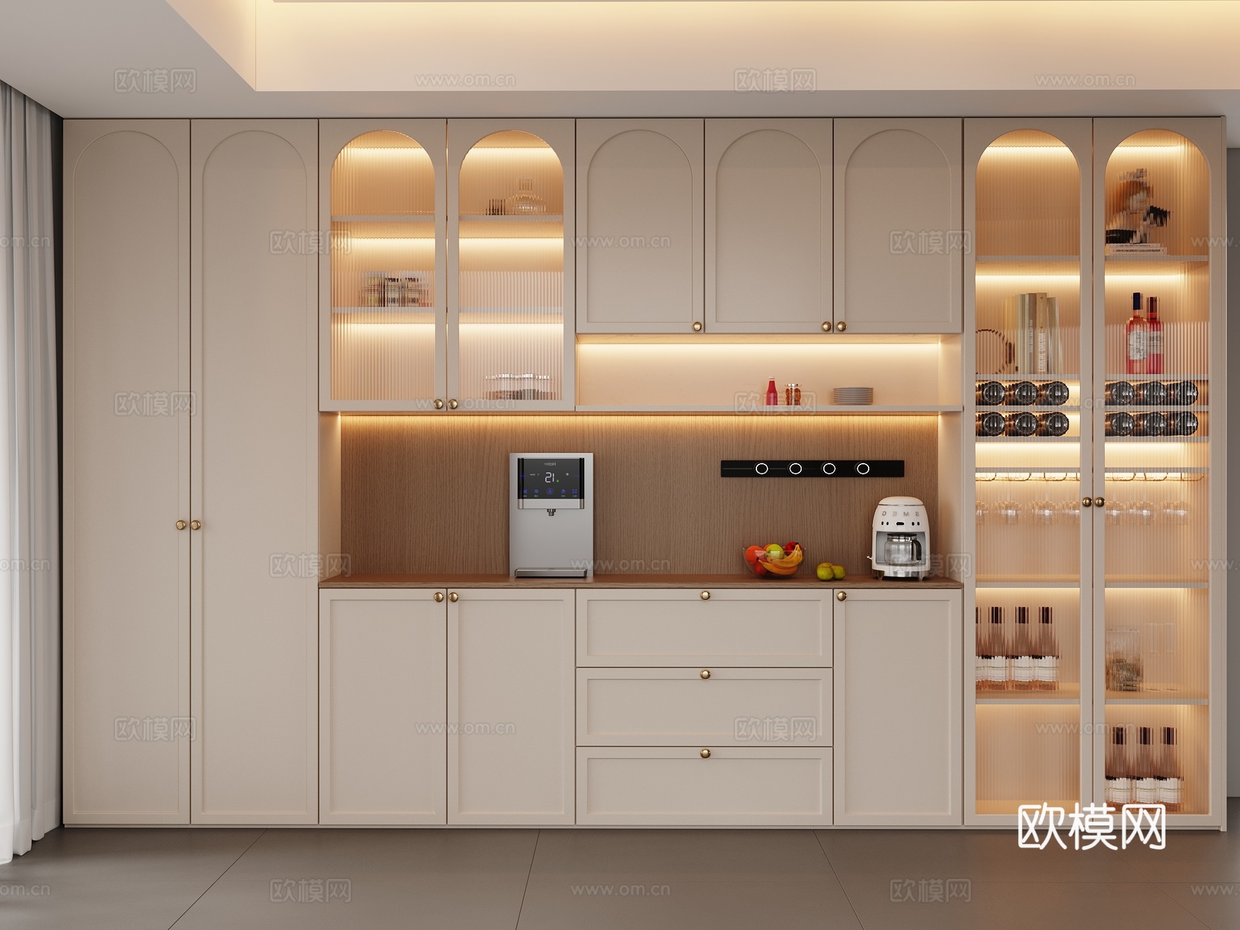 法式奶油风餐边柜3d模型