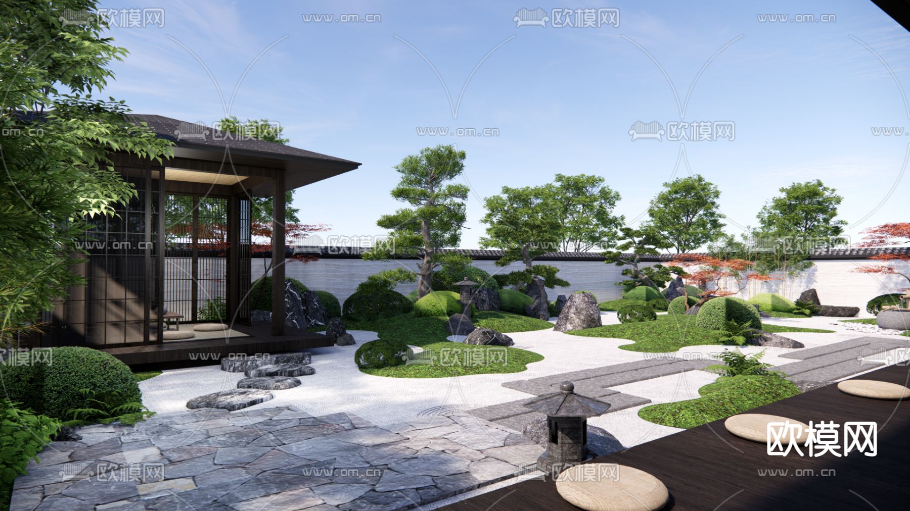 日式枯山水庭院花园su模型下载（渲染图4）