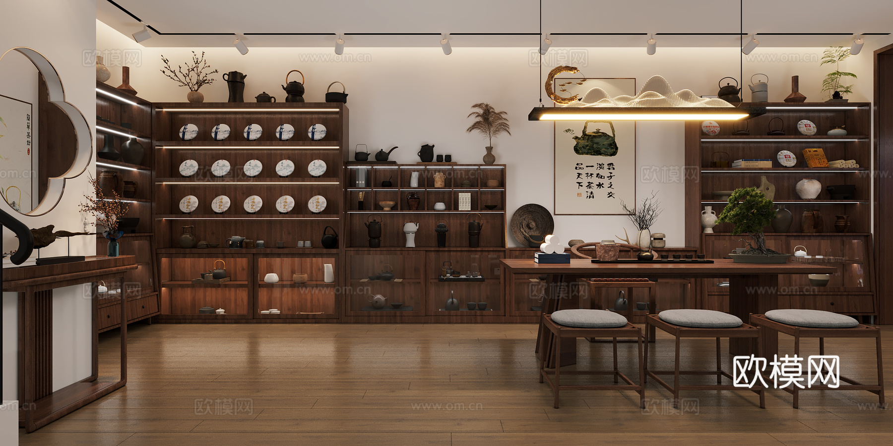 新中式茶叶店大厅新中式茶室3d模型