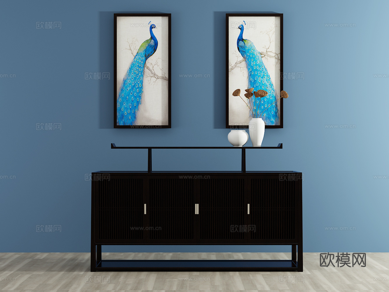 新中式鞋柜 装饰柜 装饰画 边柜3d模型