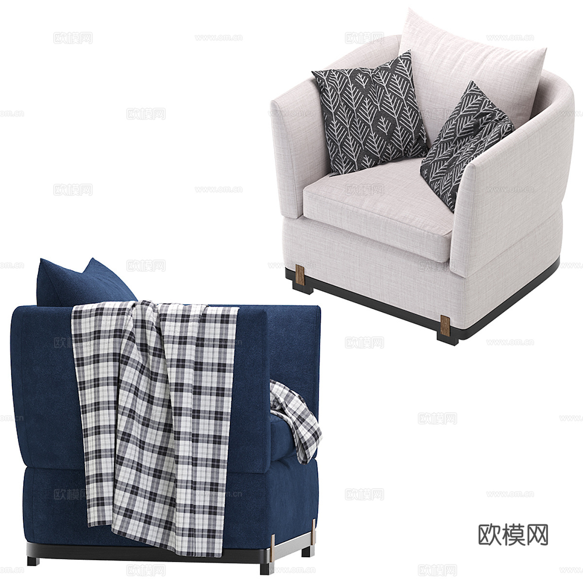 新中式单人布艺休闲沙发3d模型