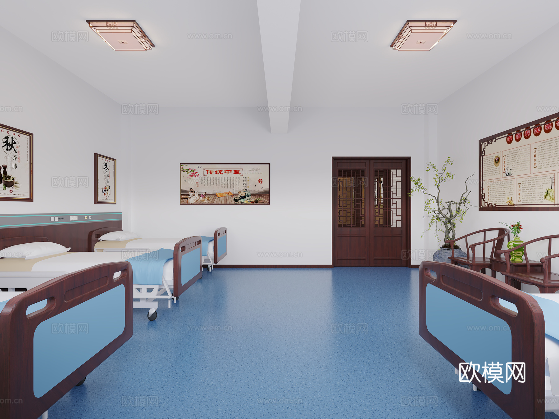 新中式疗养室3d模型下载（渲染图1）