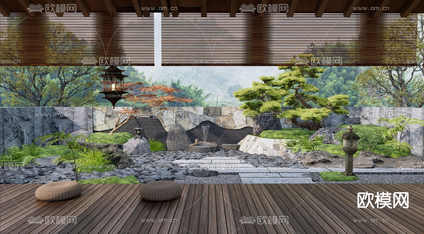 日式庭院花园 微地形su模型下载（渲染图2）