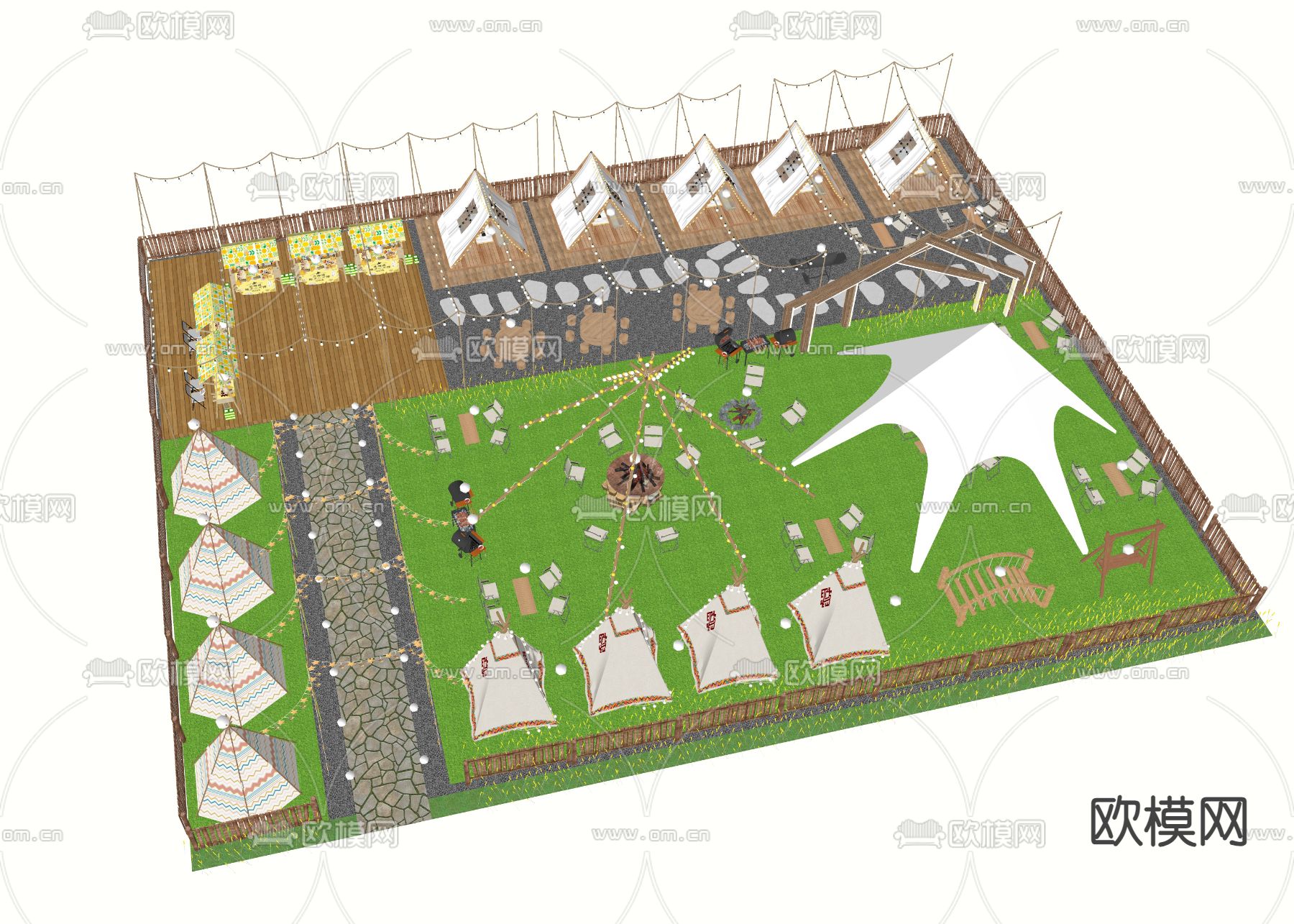 现代露营餐厅su模型下载（渲染图2）