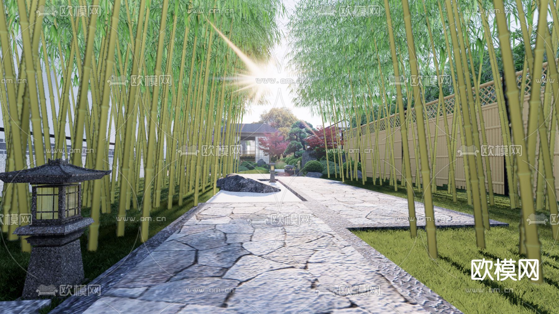 日式枯山水庭院花园su模型下载（渲染图4）