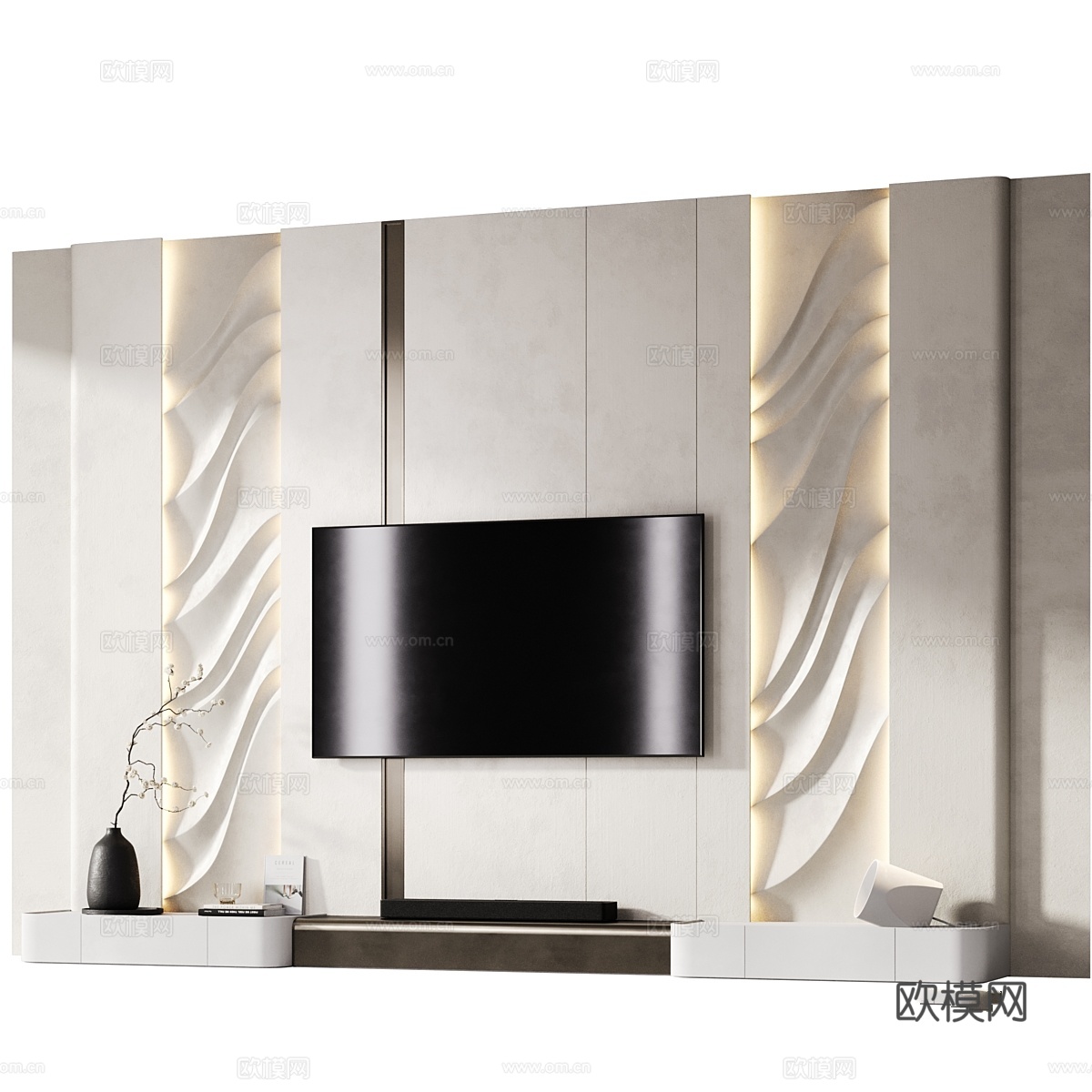带 soundbar 的电视墙 0023d模型