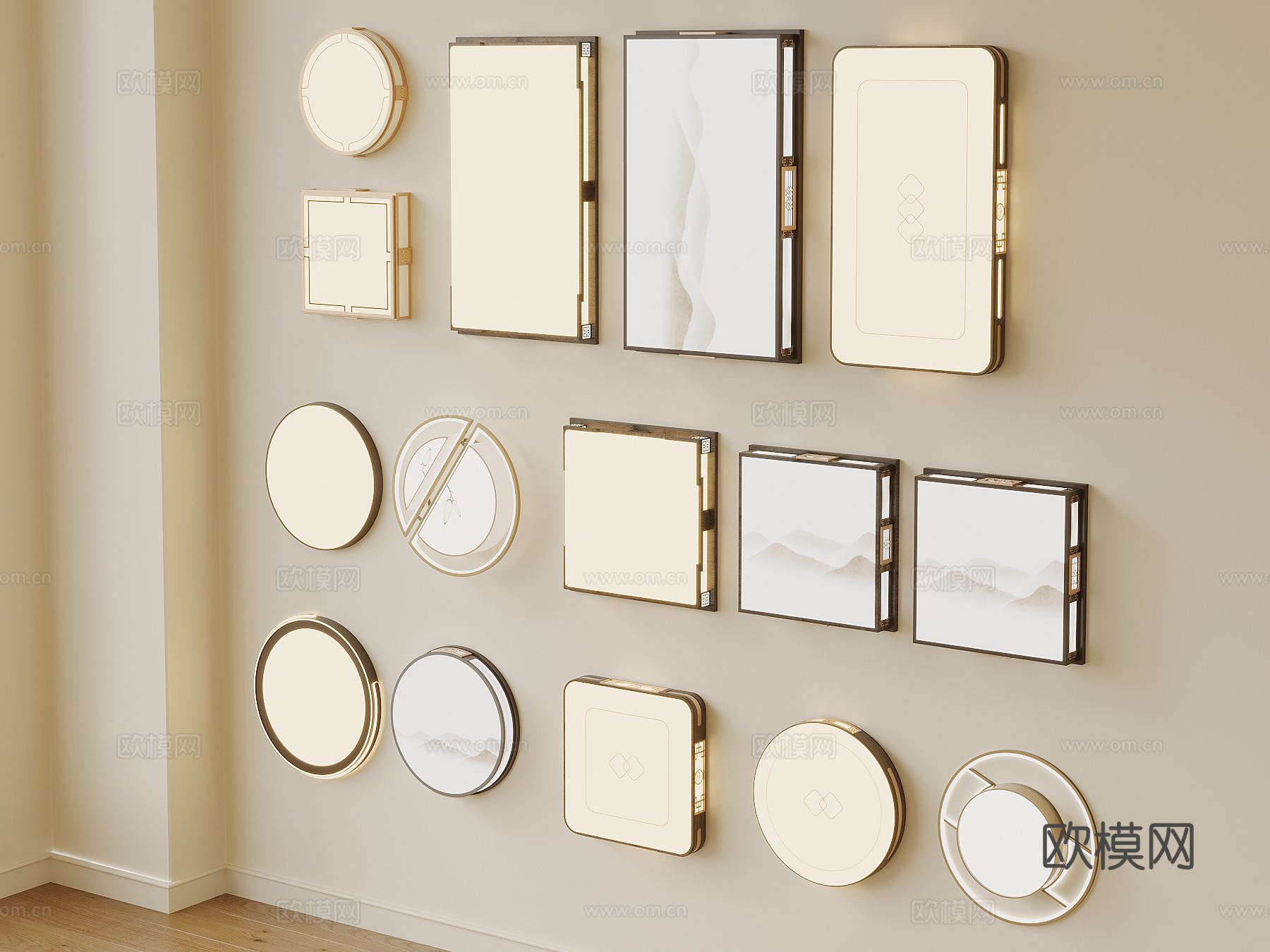 新中式壁灯3d模型下载