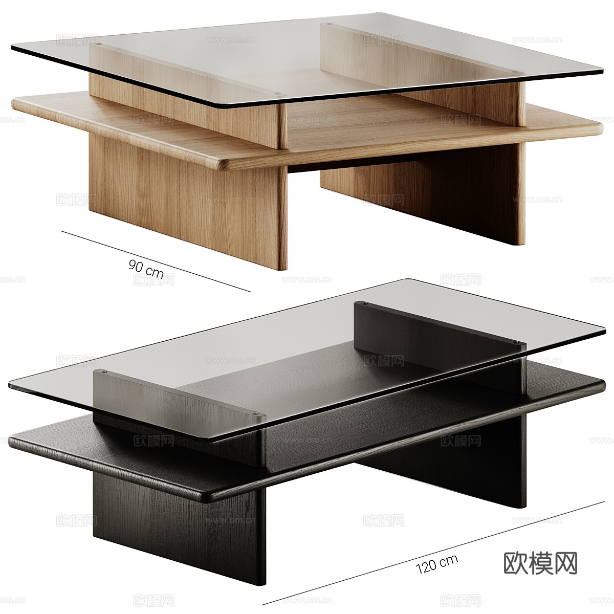木质平行玻璃咖啡桌3d模型