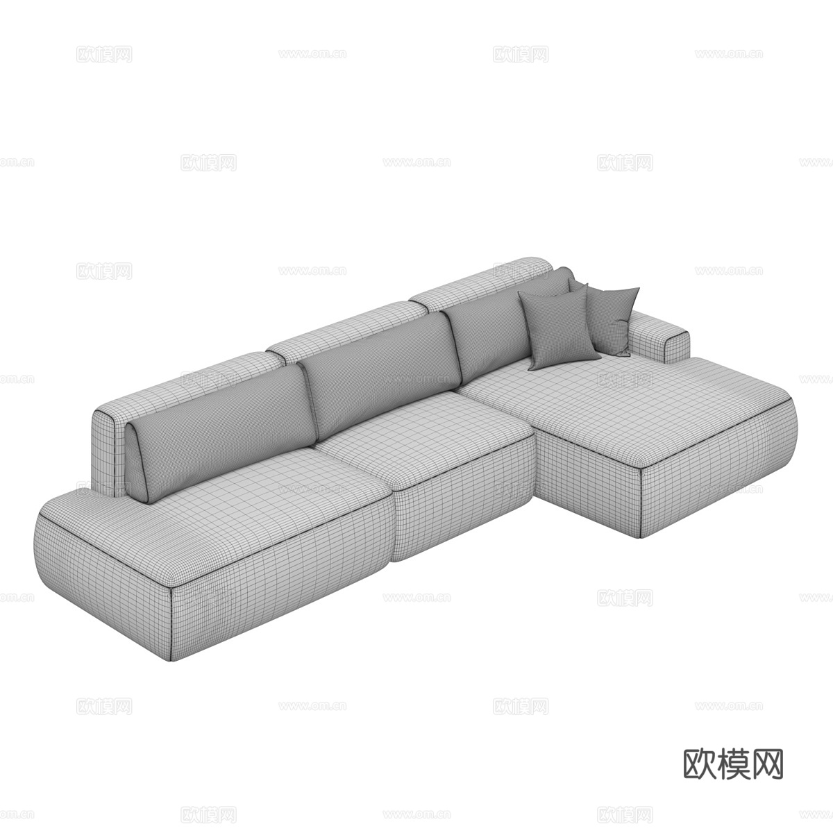 现代奶油风布艺组合转角沙发3d模型