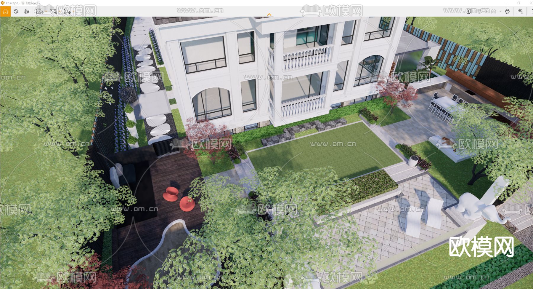 简欧庭院花园su模型下载（渲染图5）