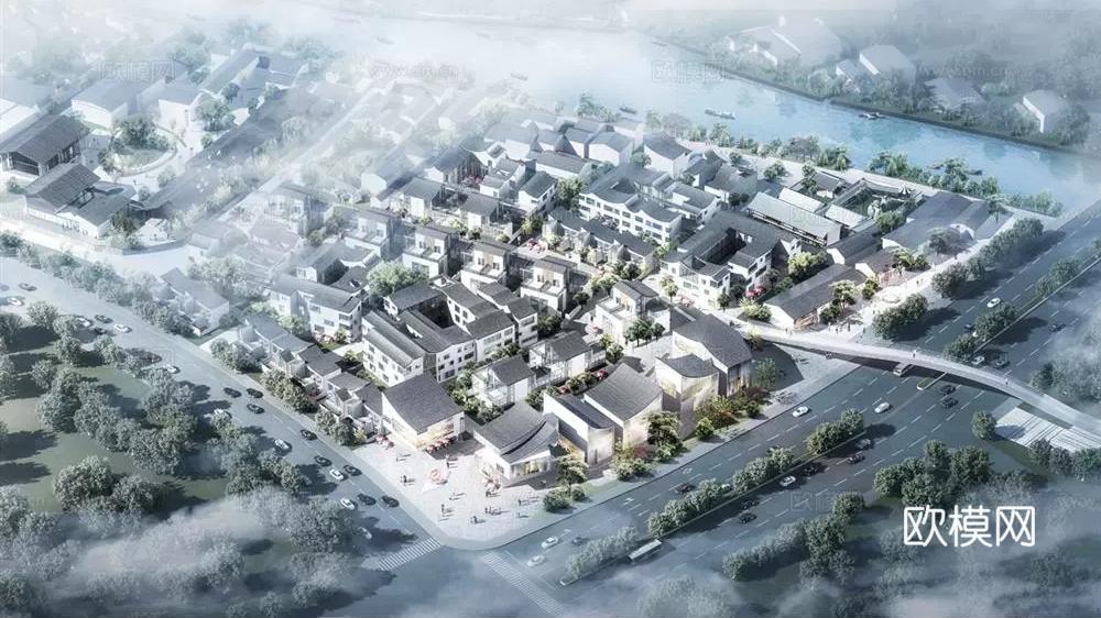 中式美丽乡村  乡村建筑 乡村鸟瞰图su模型