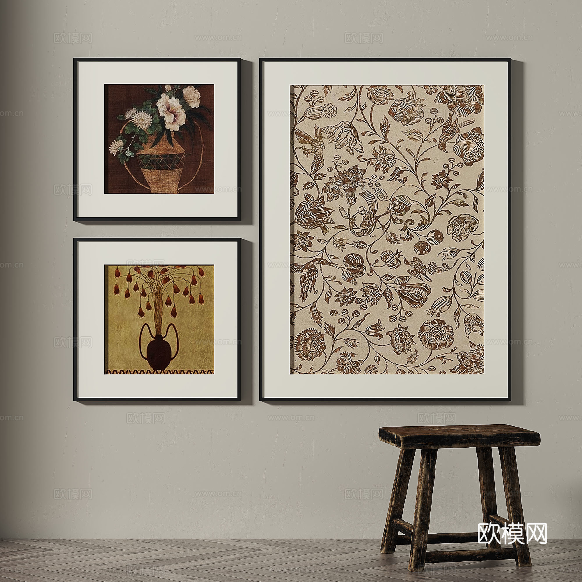 现代，中古，复古，简约，装饰画3d模型
