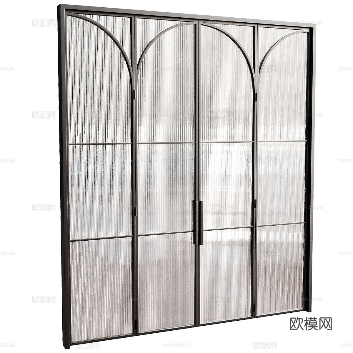 现代意式极简拱形玻璃门 对开门3d模型