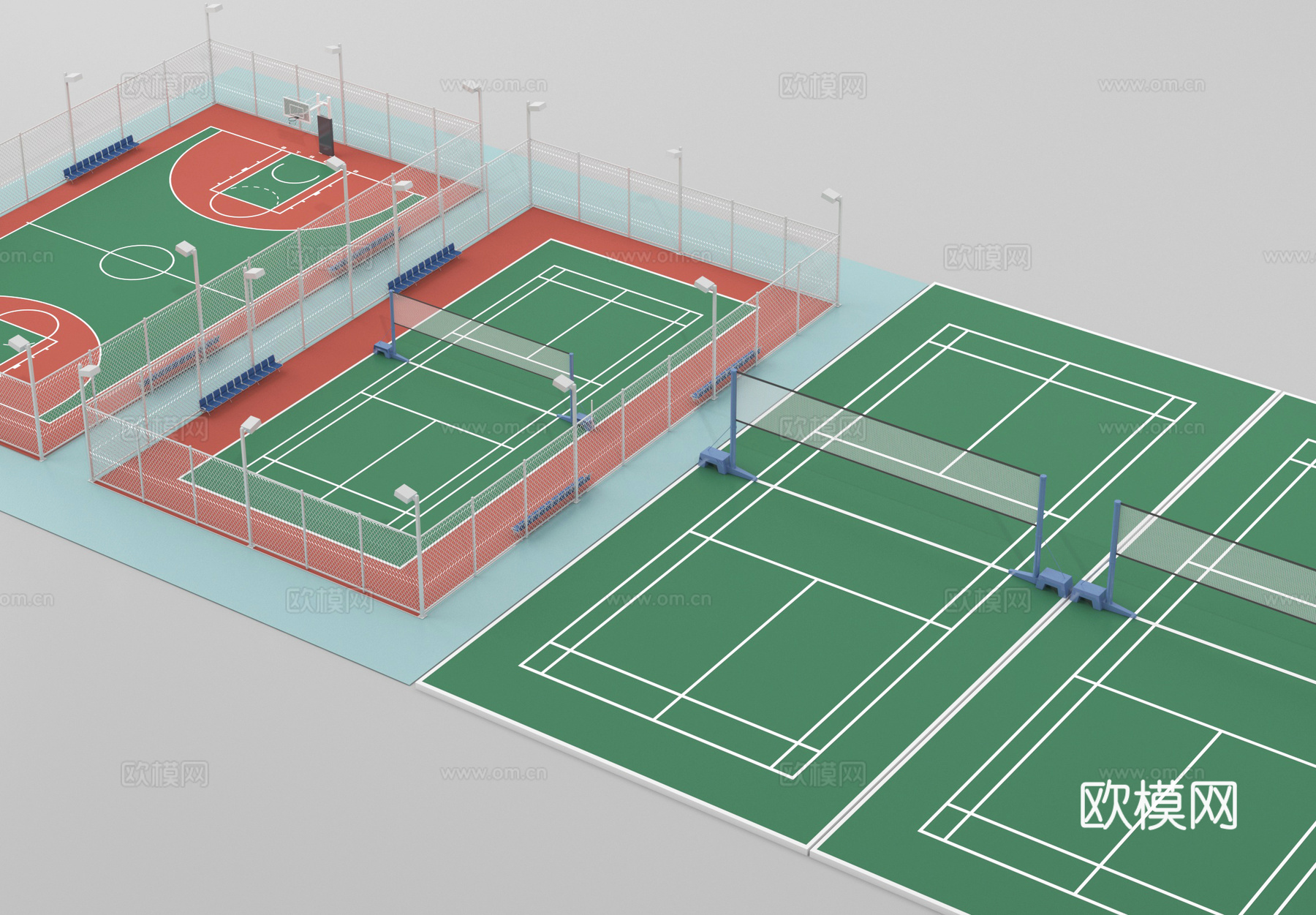现代球场 篮球场 羽毛球场 网球场3d模型