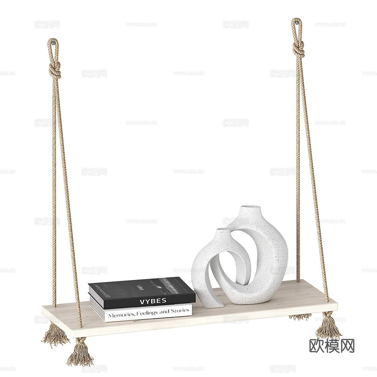 现代北欧绳索壁架 书架 装饰架3d模型