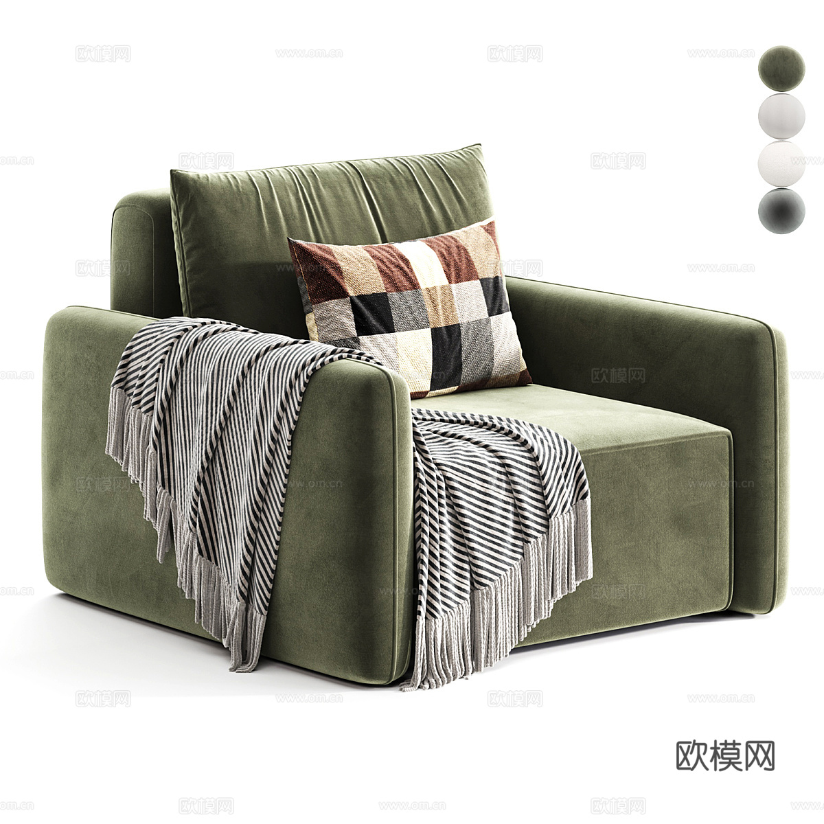 现代意式单人布艺休闲沙发3d模型