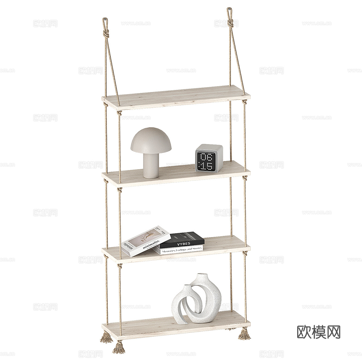 现代北欧绳索壁架 书架 装饰架3d模型