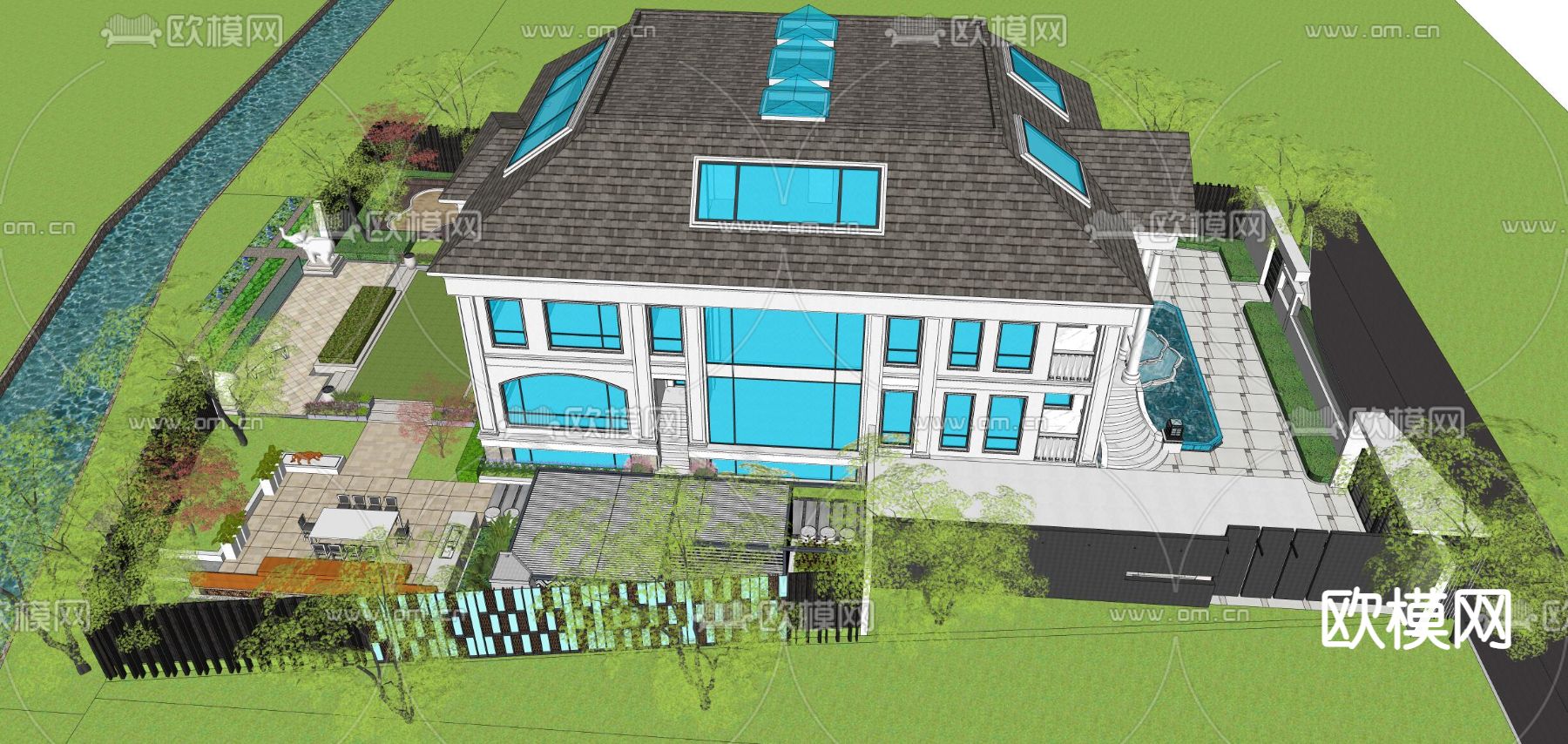 简欧庭院花园su模型下载（渲染图4）