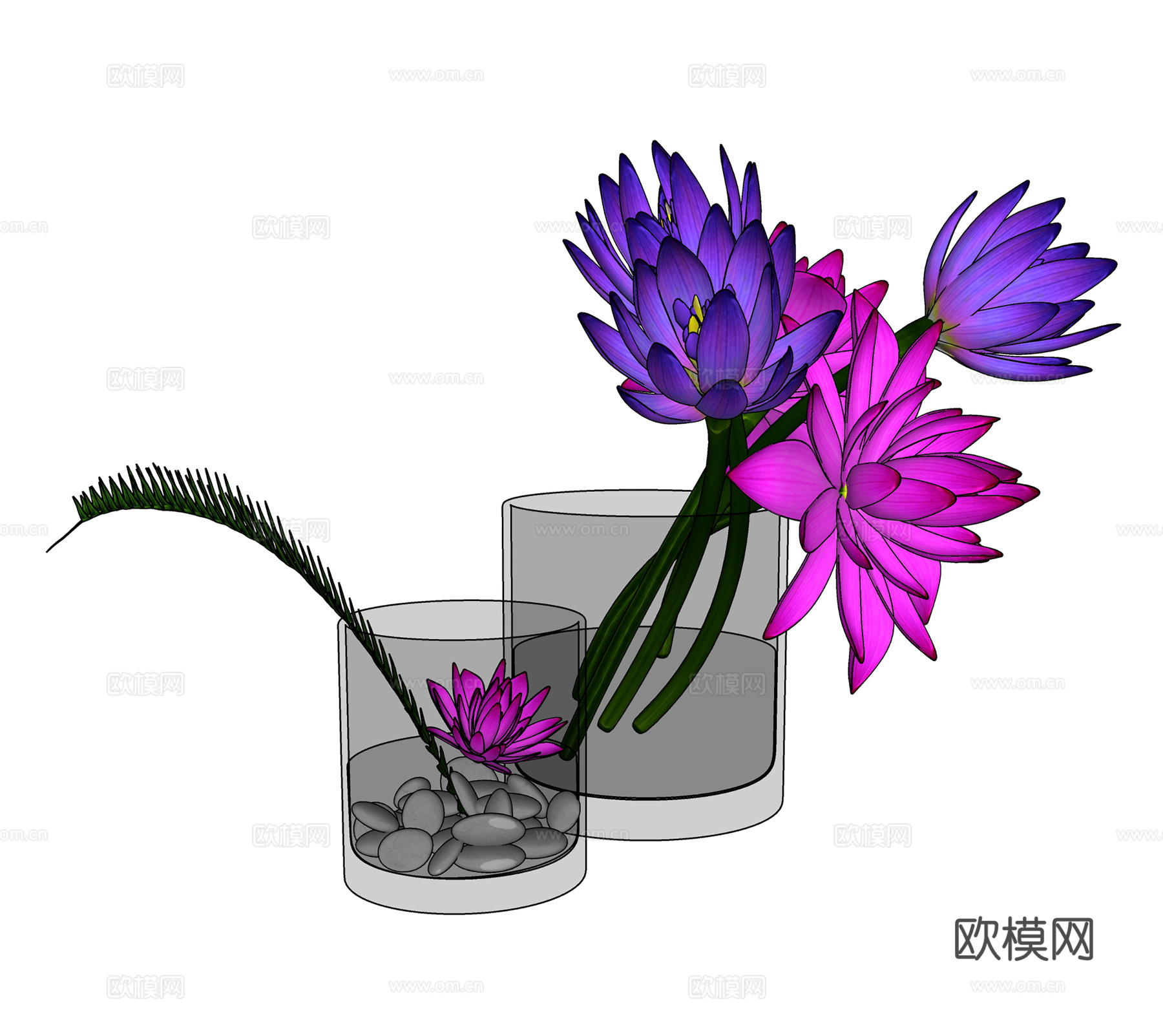 现代花瓶花卉  玻璃花瓶  玻璃插花 室内花卉su模型