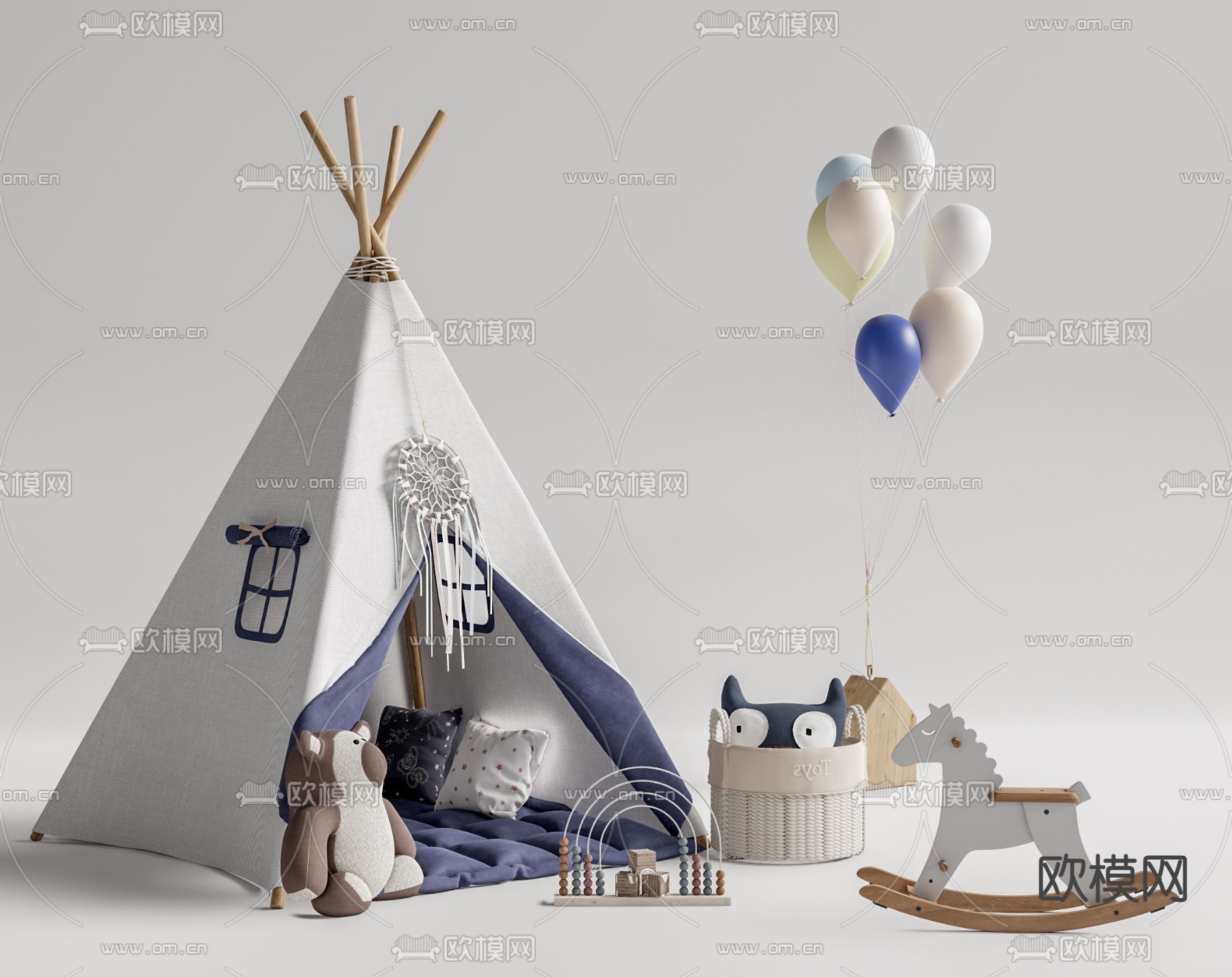 现代儿童帐篷su模型下载（渲染图1）