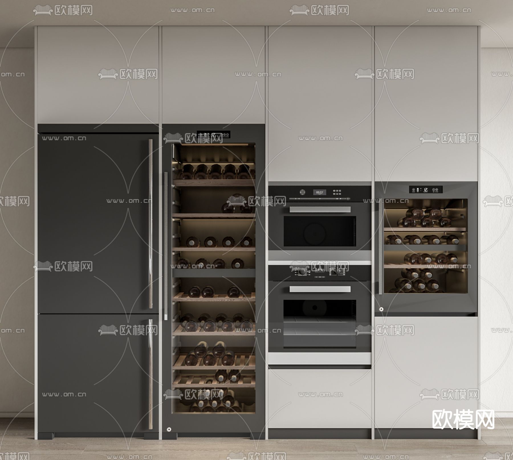 现代嵌入式酒柜su模型下载（渲染图1）