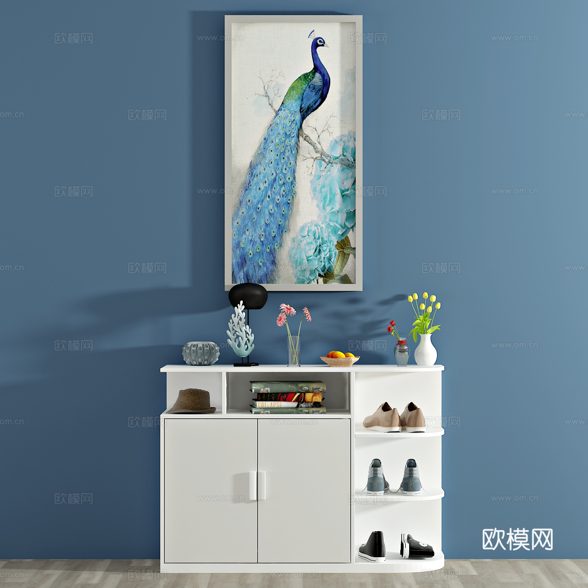 北欧鞋柜 边柜 装饰柜 装饰画3d模型下载（渲染图2）