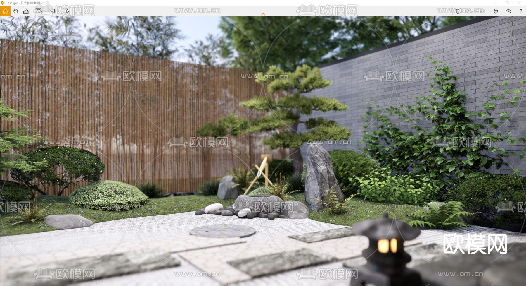 日式枯山水庭院花园su模型下载（渲染图2）