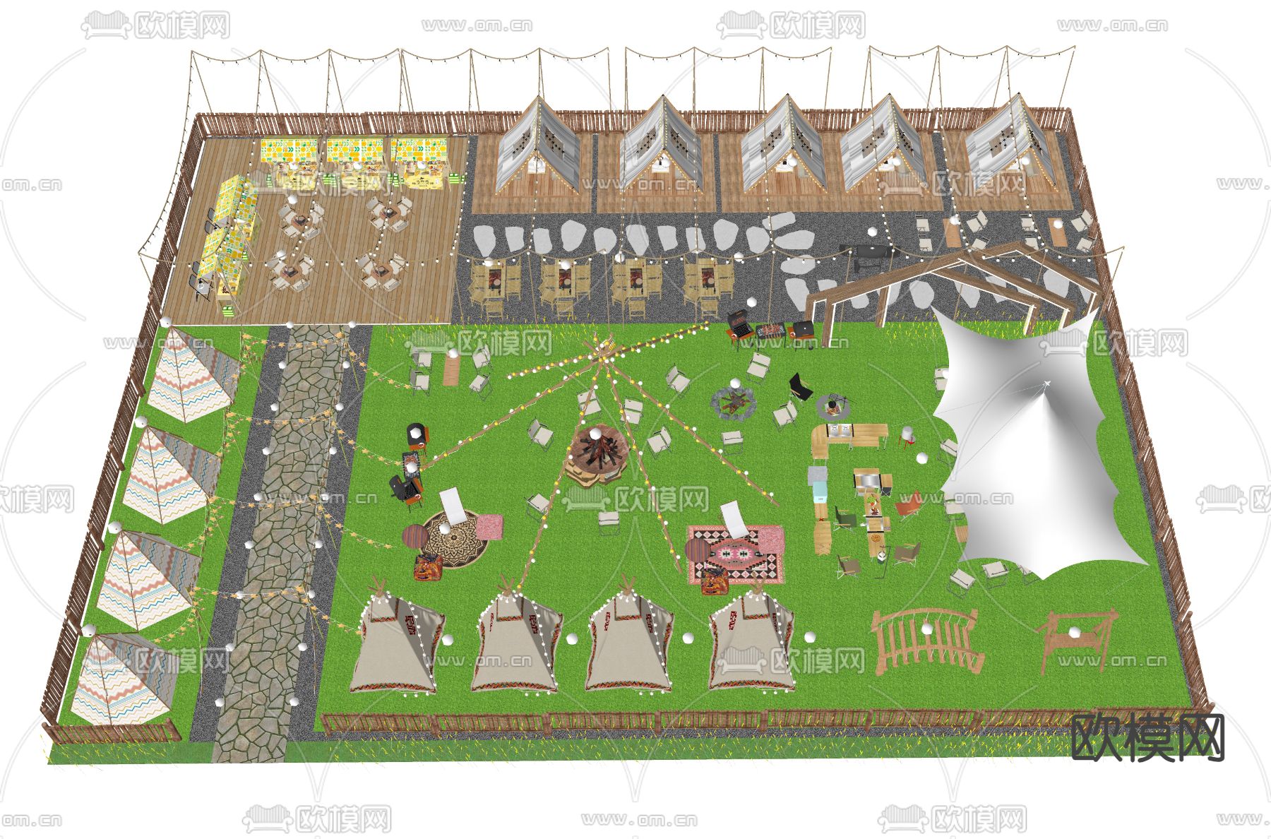 天台露营餐厅 屋顶烧烤su模型下载（渲染图2）