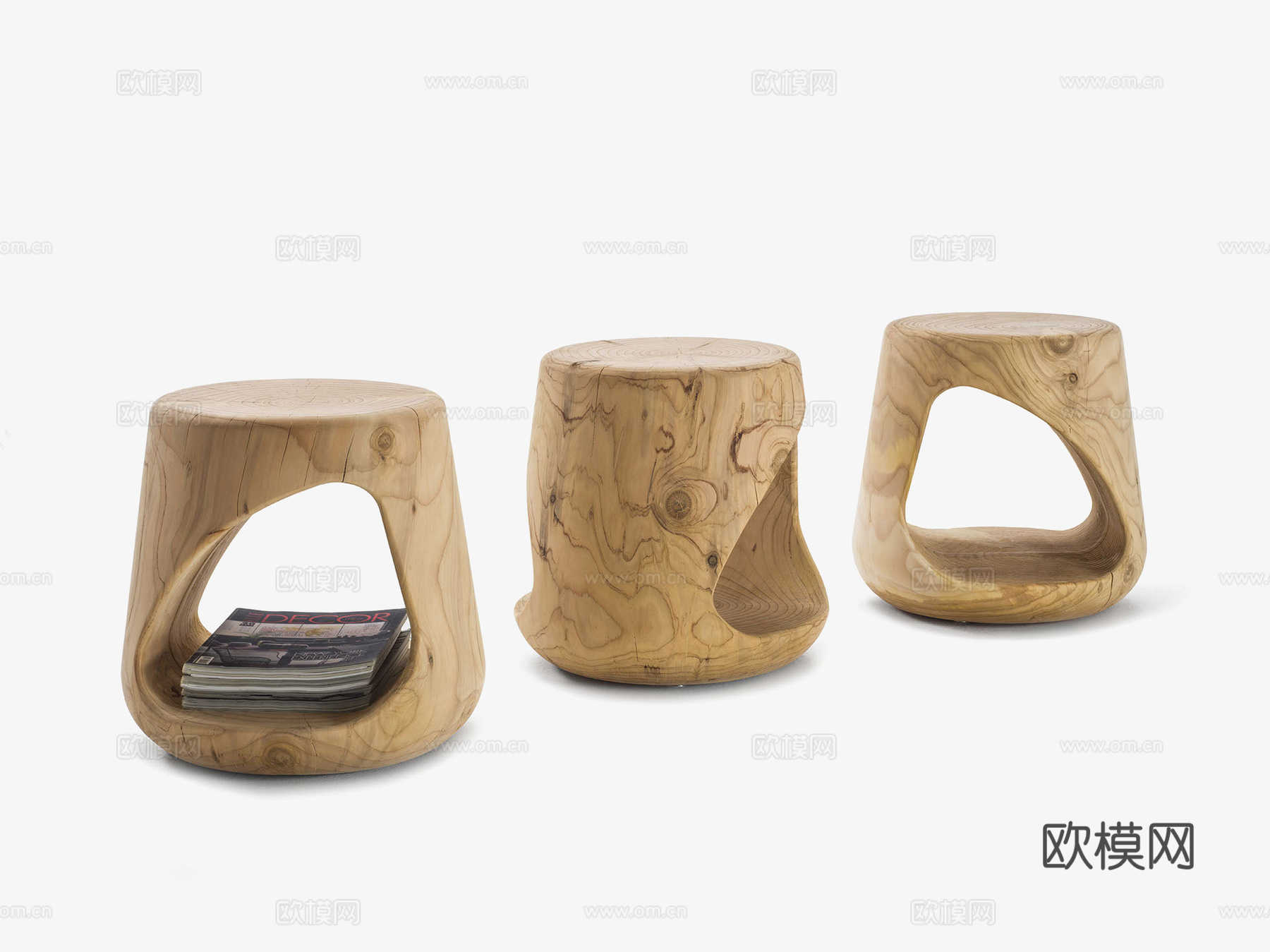 RIVA1920 原木凳 边几3d模型下载（渲染图1）