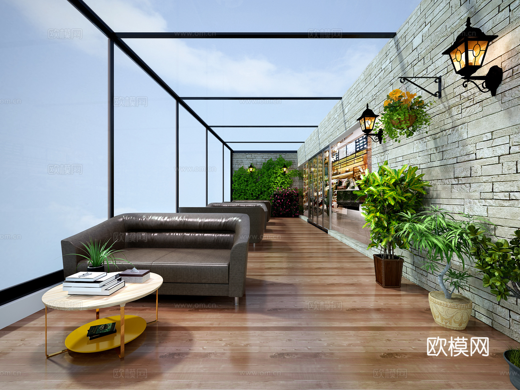 现代阳台 花园阳台 盆栽 现代沙发 阳光房 休闲阳台3d模型