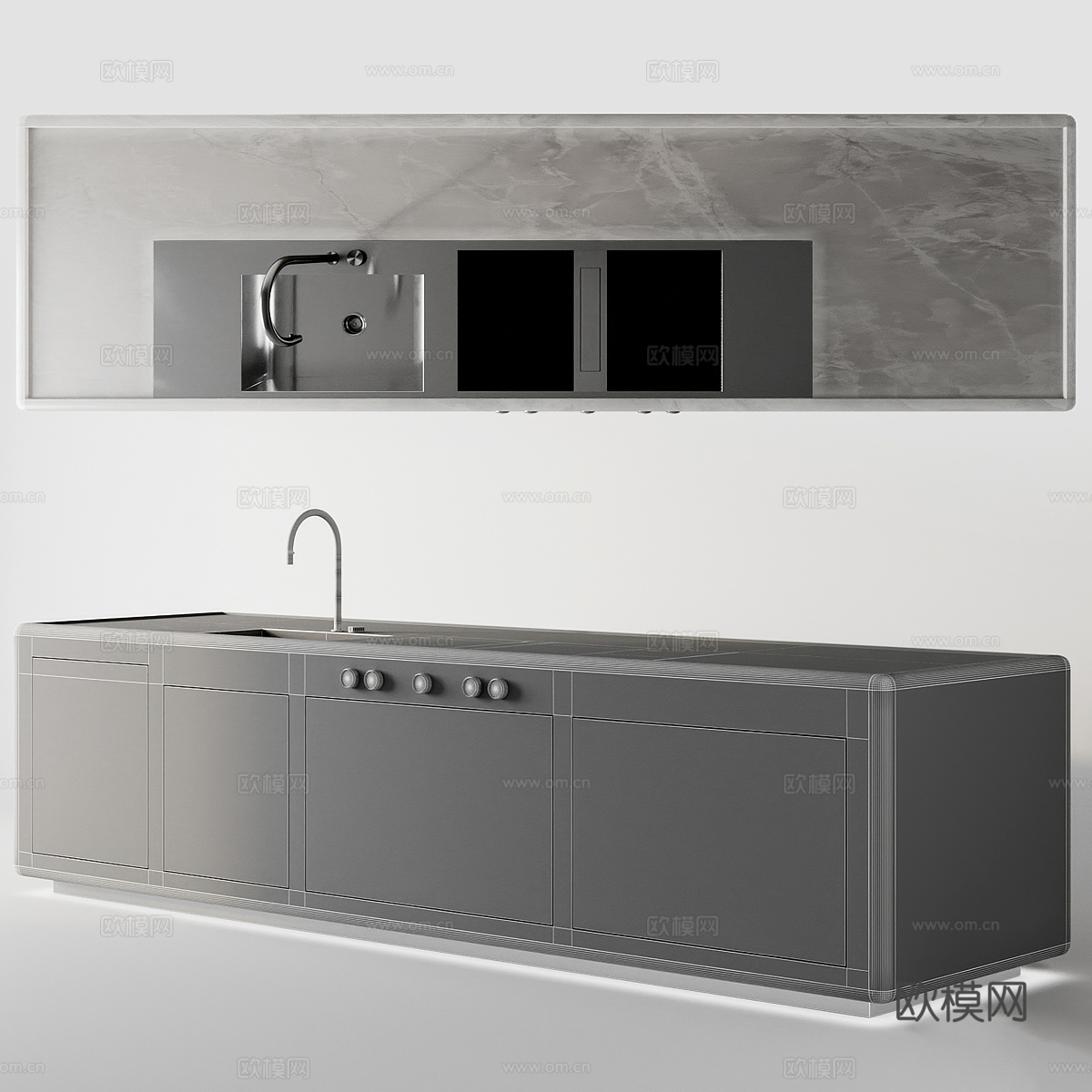 现代意式极简橱柜中岛台3d模型