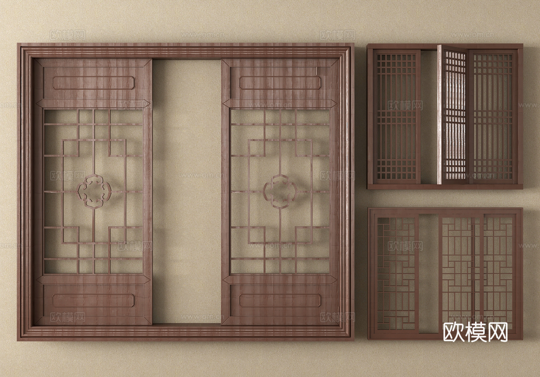 新中式窗户 镂空窗 雕花窗 花格窗3d模型