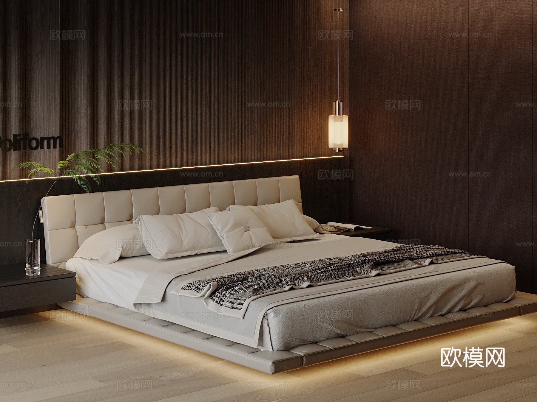 现代双人床3d模型下载