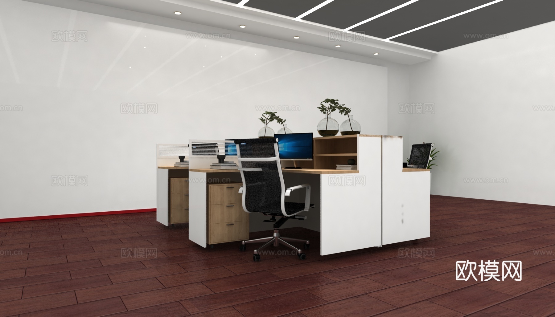 现代组合四人组合办公工位3d模型