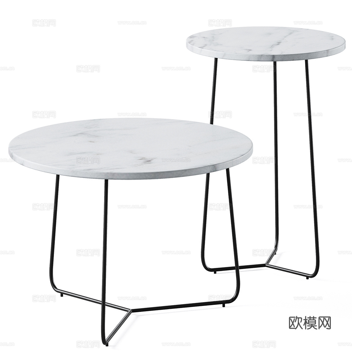 现代意式极简大理石茶几组合3d模型