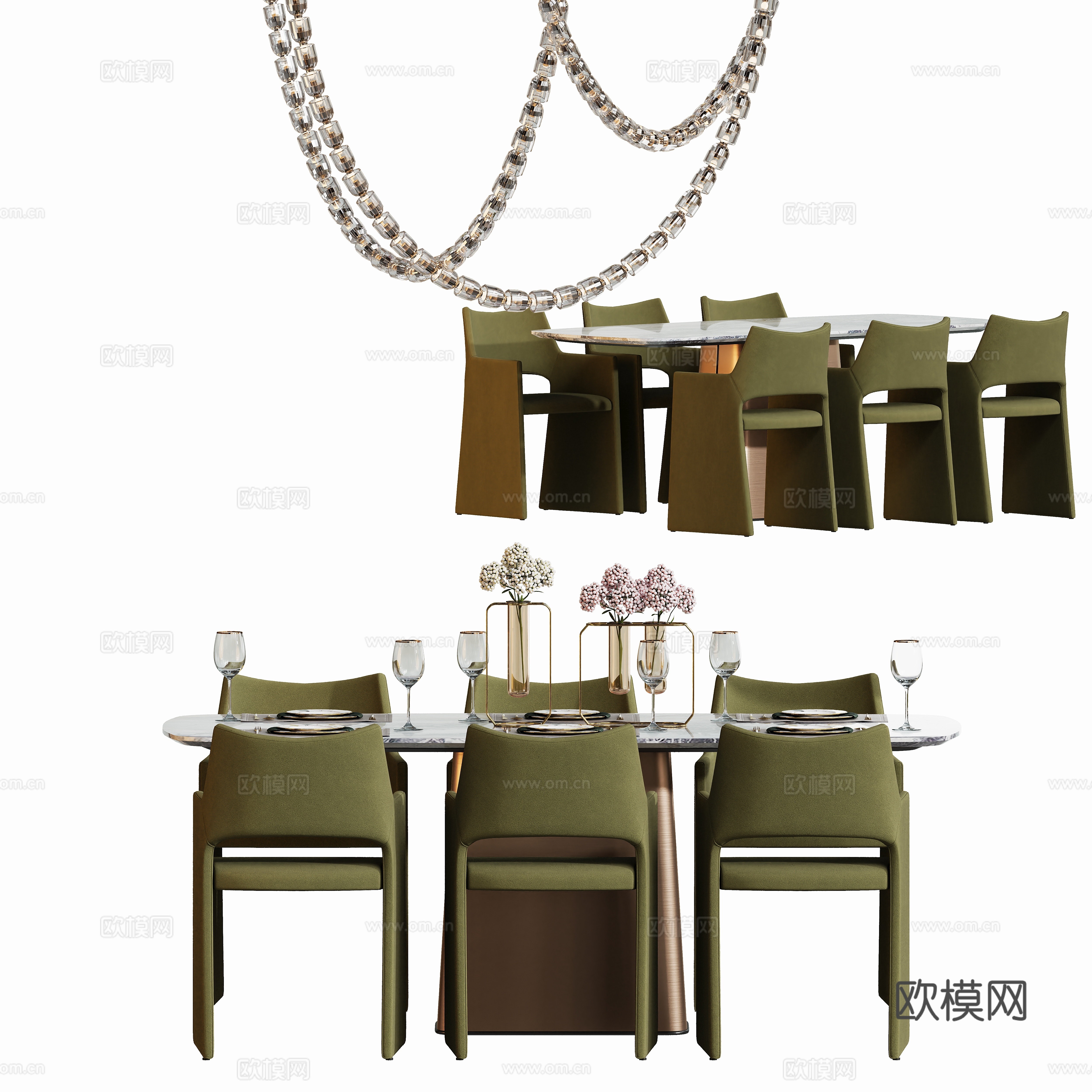 现代轻奢餐桌椅组合su模型