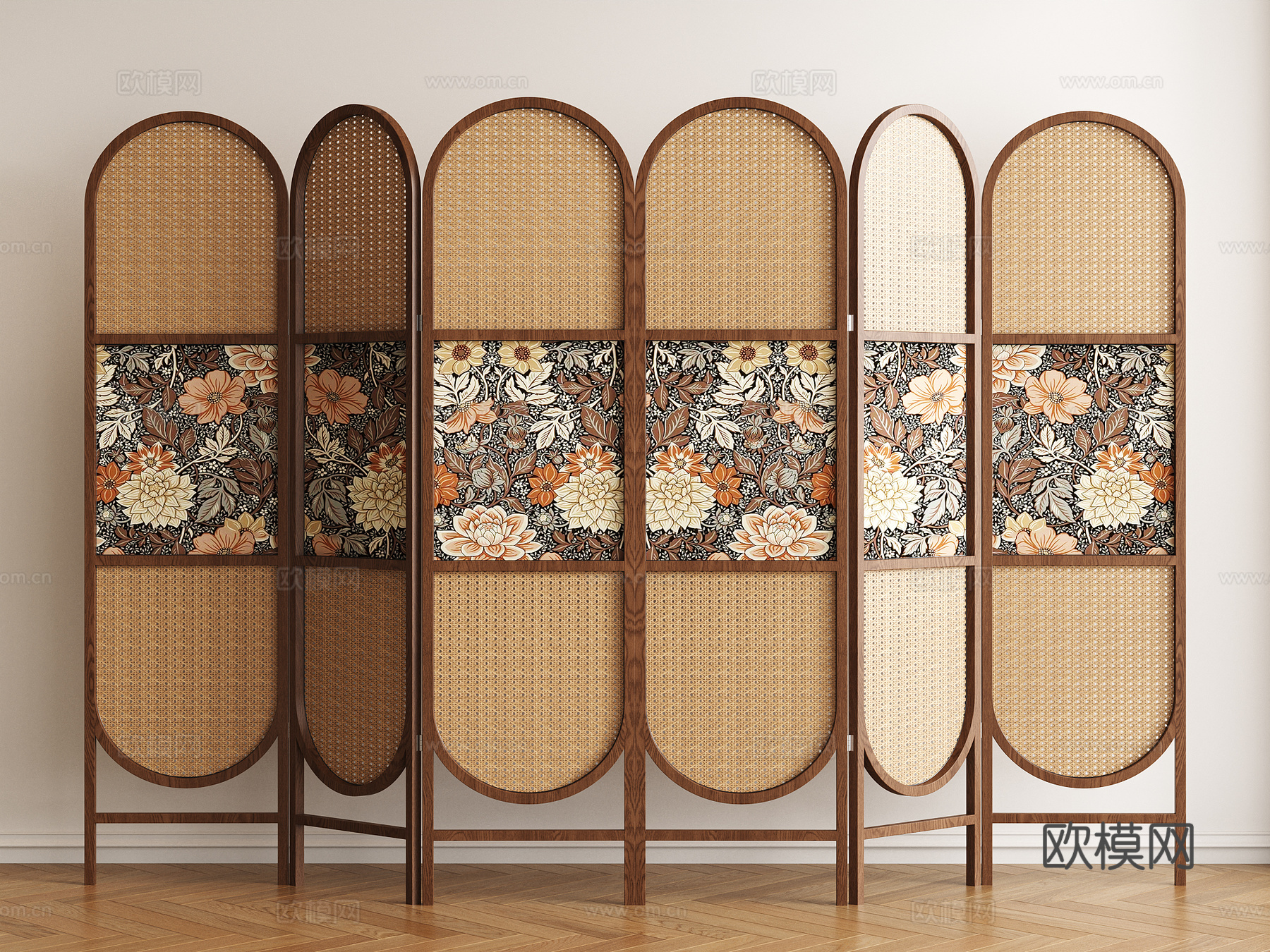 中古风折叠屏风3d模型下载