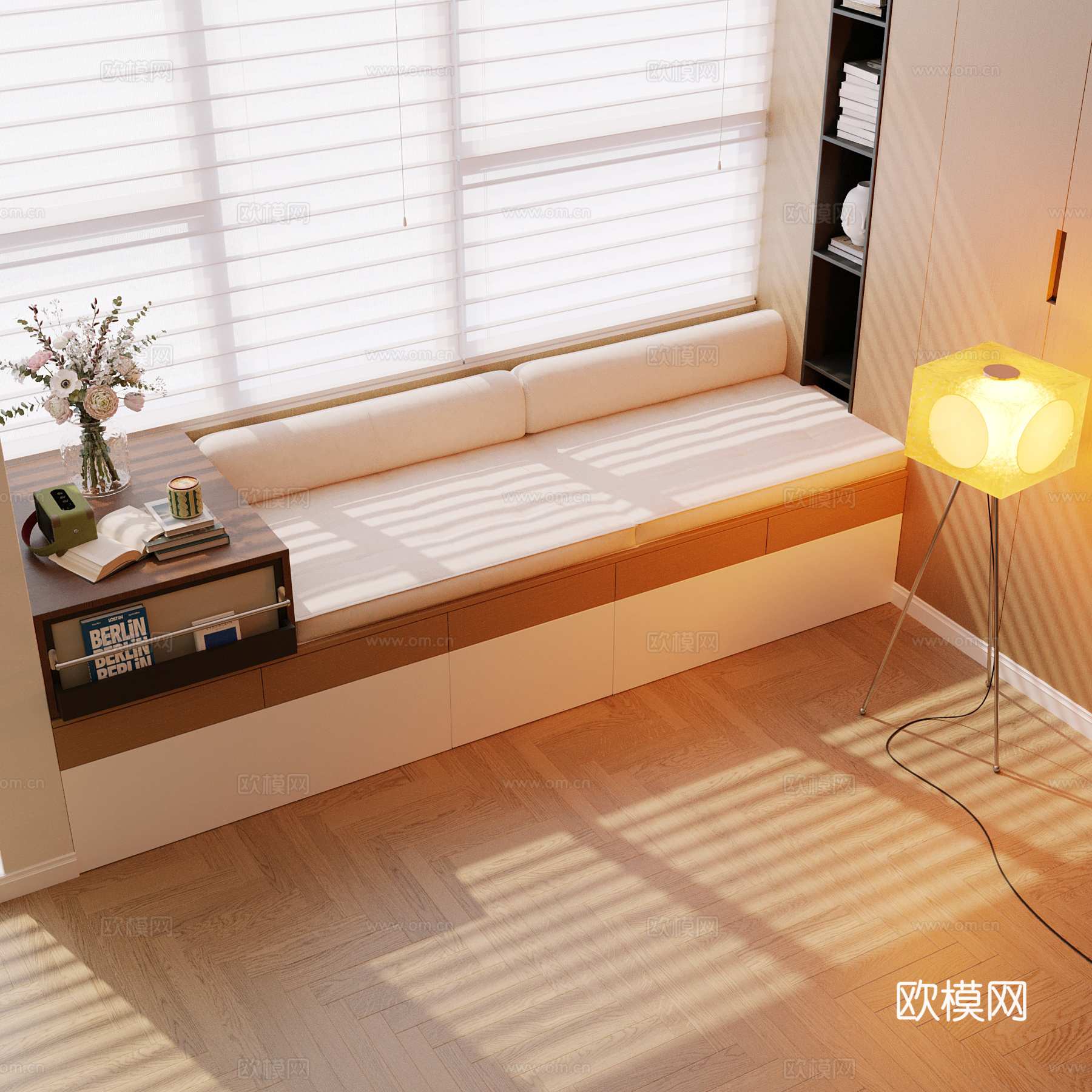 中古风飘窗 飘窗柜 飘窗坐垫3d模型
