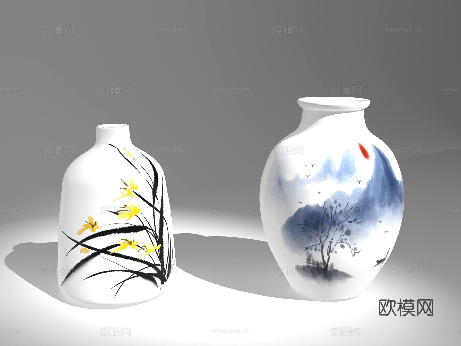 花瓶 中式花瓶 中式陶瓷 青花瓷3d模型