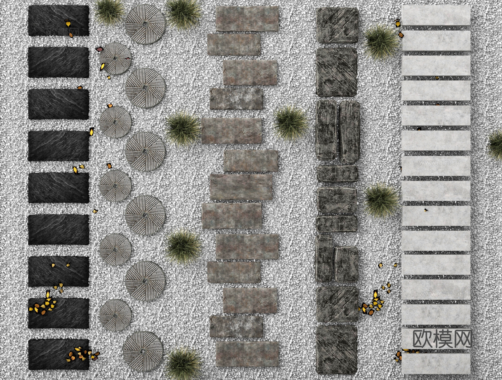 汀步小品 青石板 景观铺地 地面铺装3d模型下载